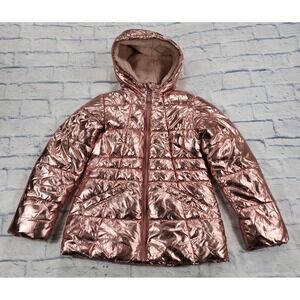 Wonder Nation GIRLS SIZE 10-12 Hooded Metallic Rose Gold Puffer Jacket